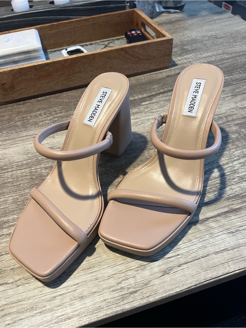 Steve Madden Beige Nude Block Heel Sandals